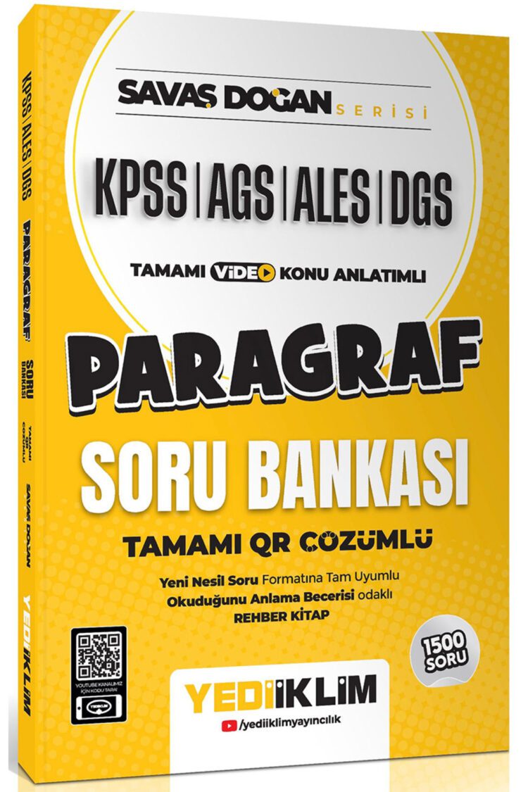 Yediiklim KPSS ALES DGS Savaş Doğan Serisi Paragraf Tamamı Video Konu Anlatımlı ve Tamamı QR Çözümlü