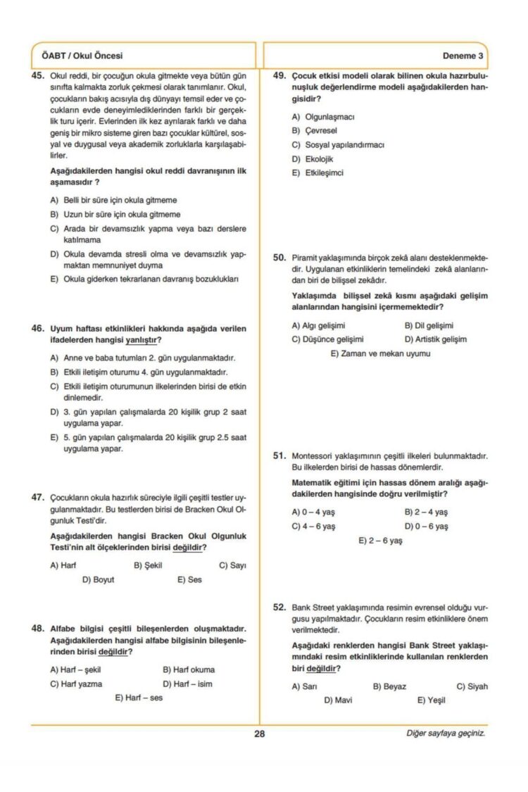 Marka 2026 Öabt Okul Öncesi Öğretmenliği 3 Deneme Pdf Çözümlü - Görsel 4