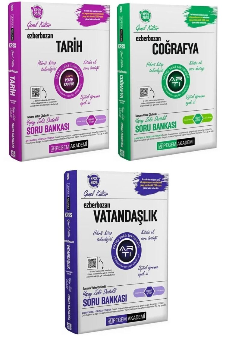 2025 KPSS Tarih+Coğrafya+Vatandaşlık Ezberbozan Soru Bankası 3 Kitap Pegem Akademi