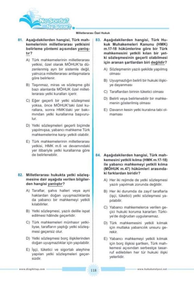 Hukuk Atölyesi HMGS Hakimlik Ne Sordu Ne Sorar Milletlerarası Genel Özel Hukuk Çözümlü Soru Bankası - Görsel 4