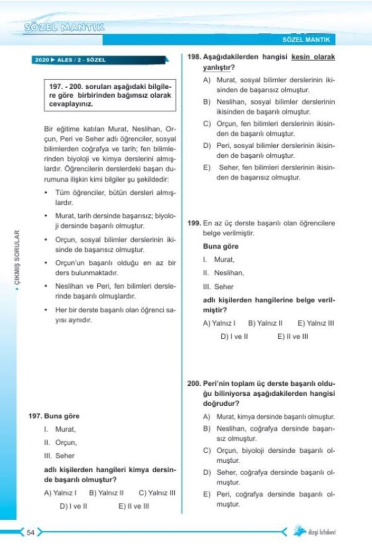 ALES DGS KPSS AGS Kaymakamlık Tüm Adaylar İçin Sözel Mantık Video Çözümlü Çıkmış Sorular - Görsel 4