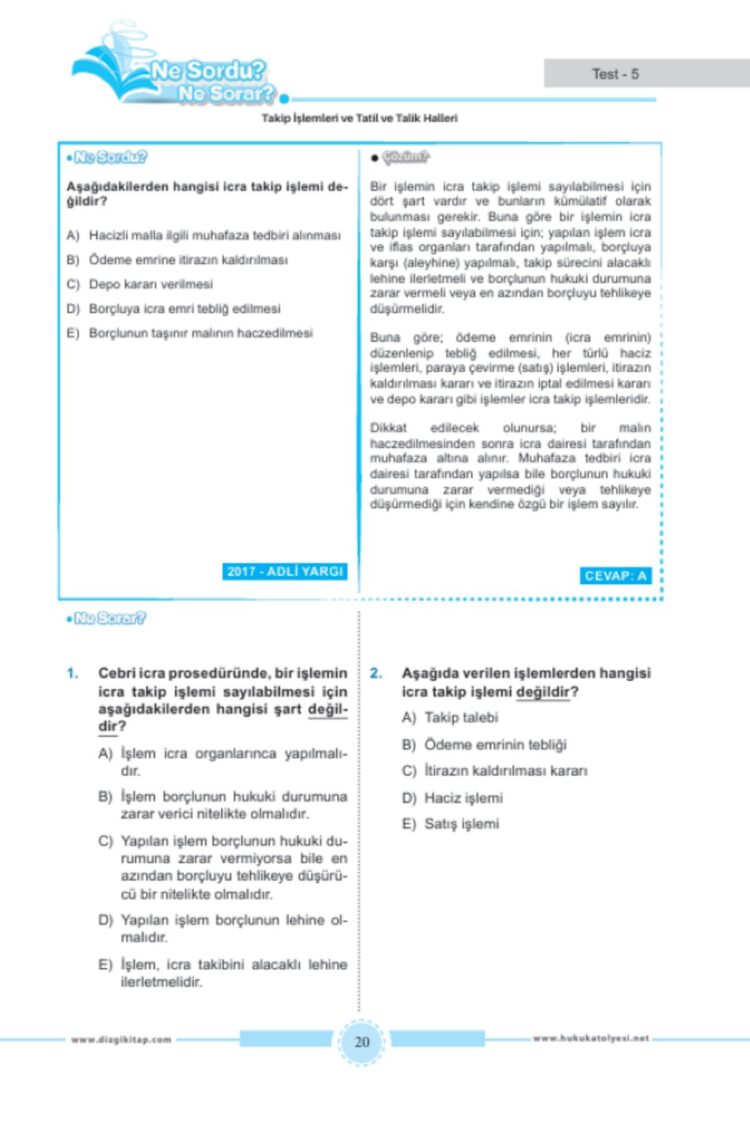 Hukuk Atölyesi İcra Müdürlüğü Ne Sordu Ne Sorar İcra ve İflas Hukuku Çözümlü Soru Bankası Cem Şahin - Görsel 3