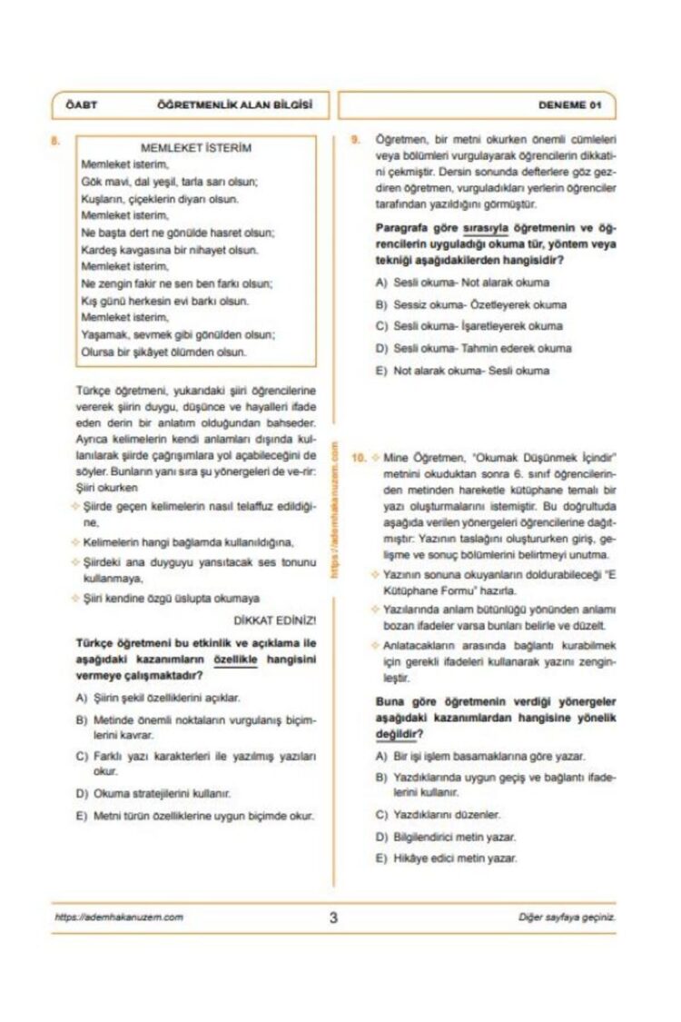2025 Meb Ags ÖABT Ömer Seyfettin Türkçe Öğretmenliği Dijital Çözümlü 5 Deneme Adem Hakan - Görsel 4