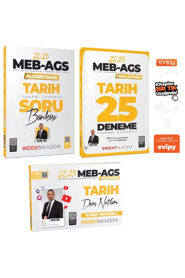 2025 MEB-AGS Algoritması Tarih Video Ders Notları + Soru Bankası + 25 Deneme 3 Kitap Aydın Yüce