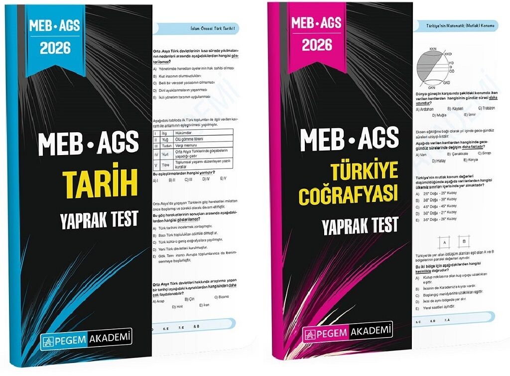 Pegem 2026 MEB-AGS Tarih + Türkiye Coğrafyası Yaprak Test 2 li Set Pegem Akademi Yayınları